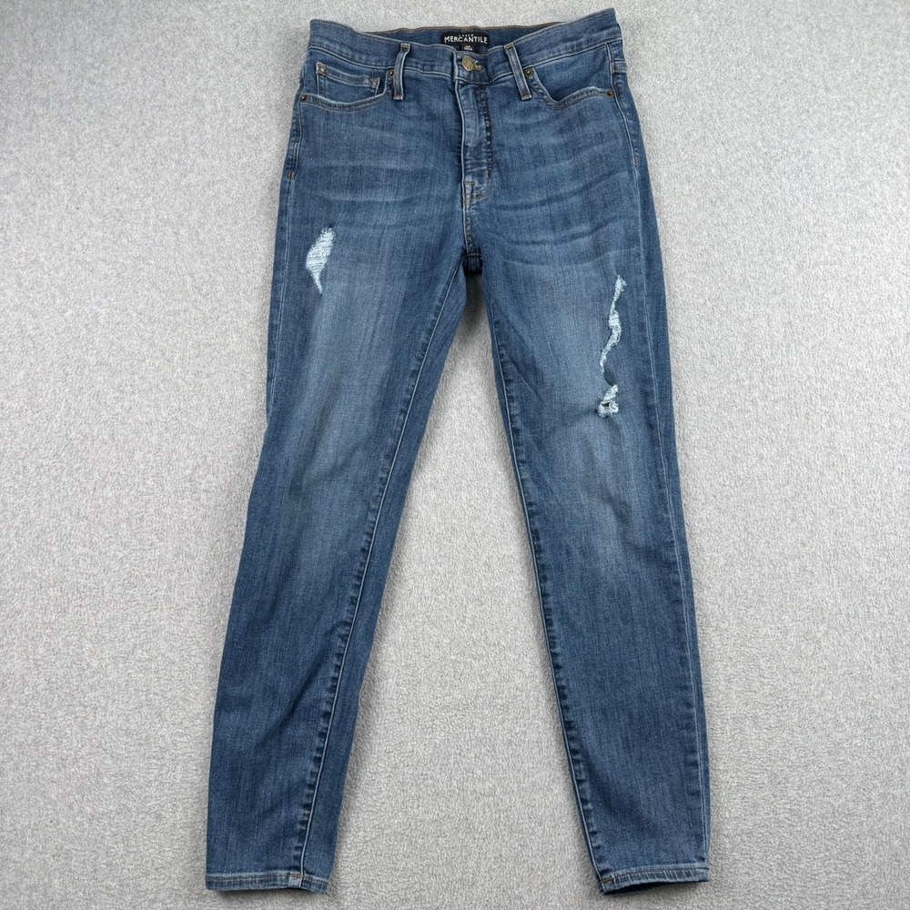 J.Crew Jeans Womens 28 Mercantile Skinny Blue Distressed D401811 FA18 Denim